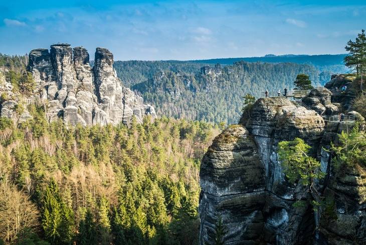 Bastei ruins of the castle and platforms View of the Bastei Rock Castle